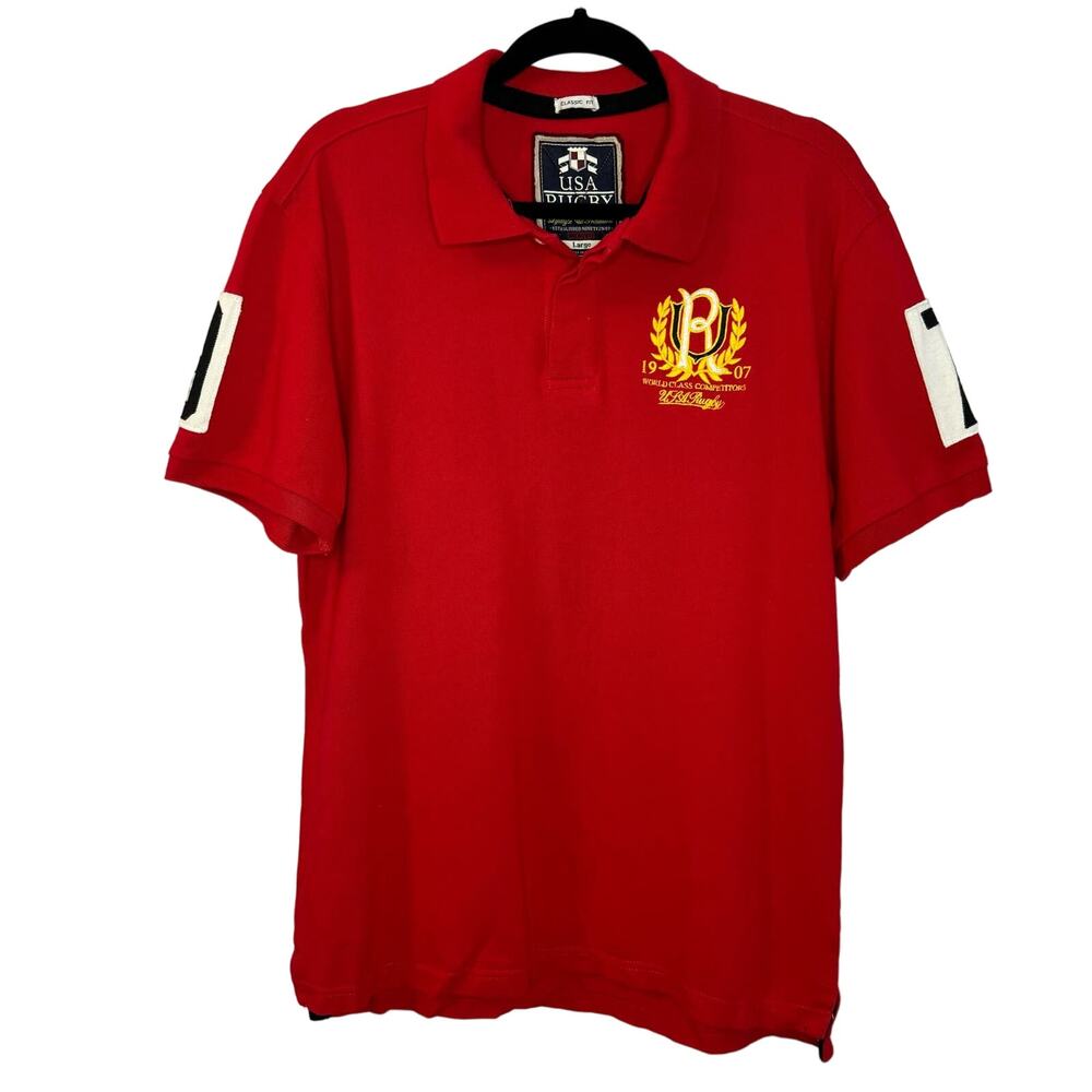 USA Rugby Vintage All American World Class Embroider Polo Shirt Red L